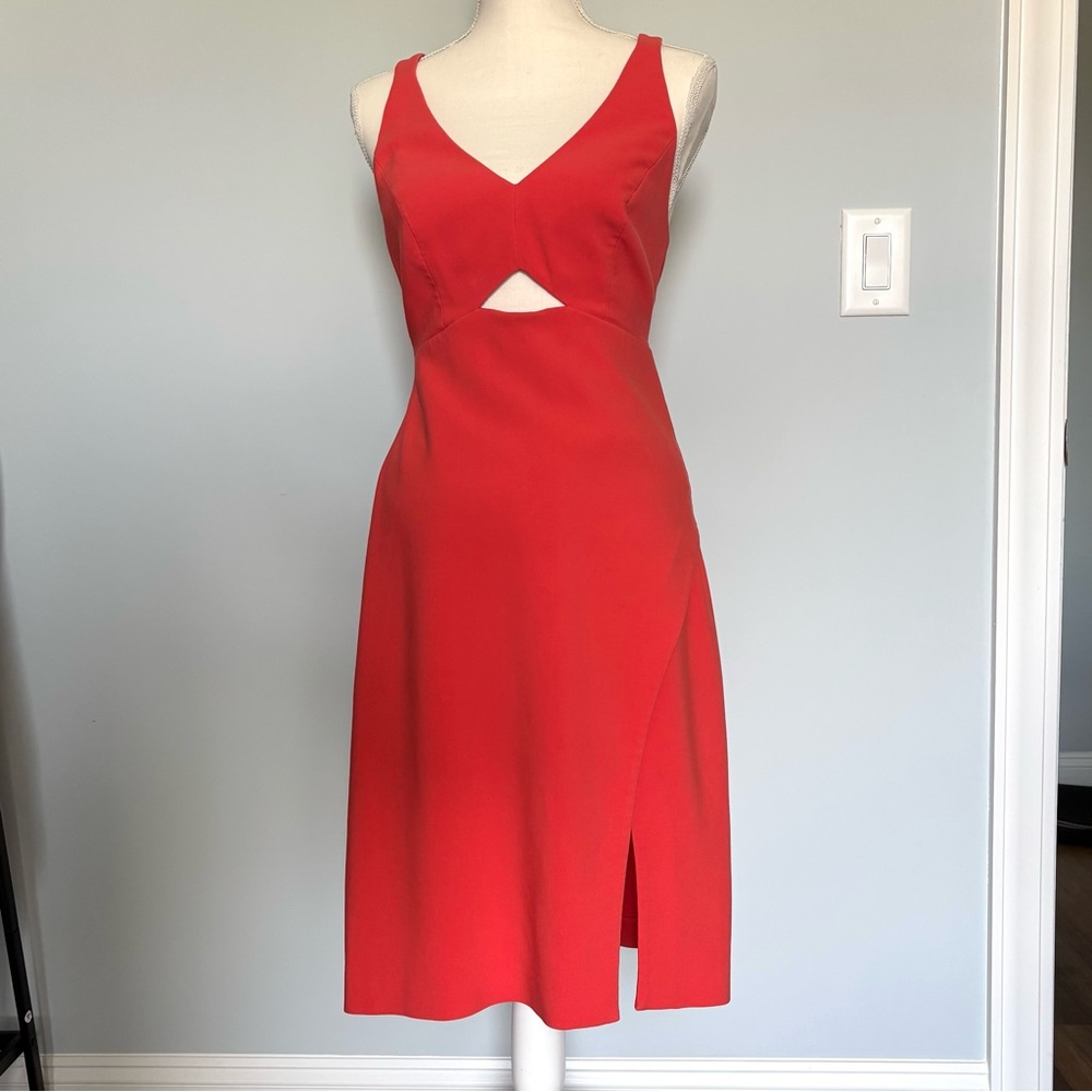 Halston Heritage Coral Cutout Faux Wrap Sleeveless V-neck Dress 6 Holiday Party